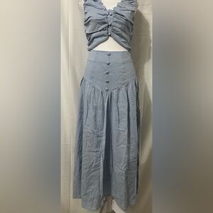 Crop Top and Skirt Set 2-Piece Size Small Light Blue Button Up